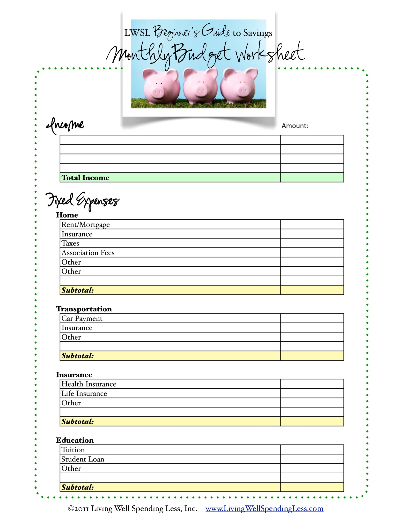 easy budget worksheet printable