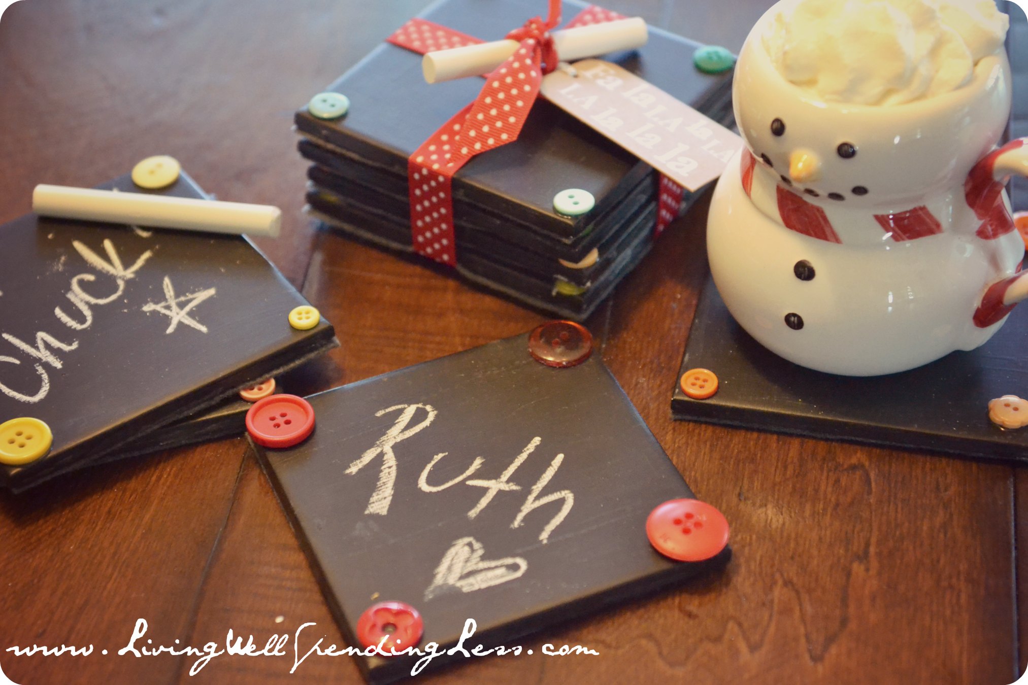 Chalkboard Coaster Set DiY-very cute homemade Christmas gift idea