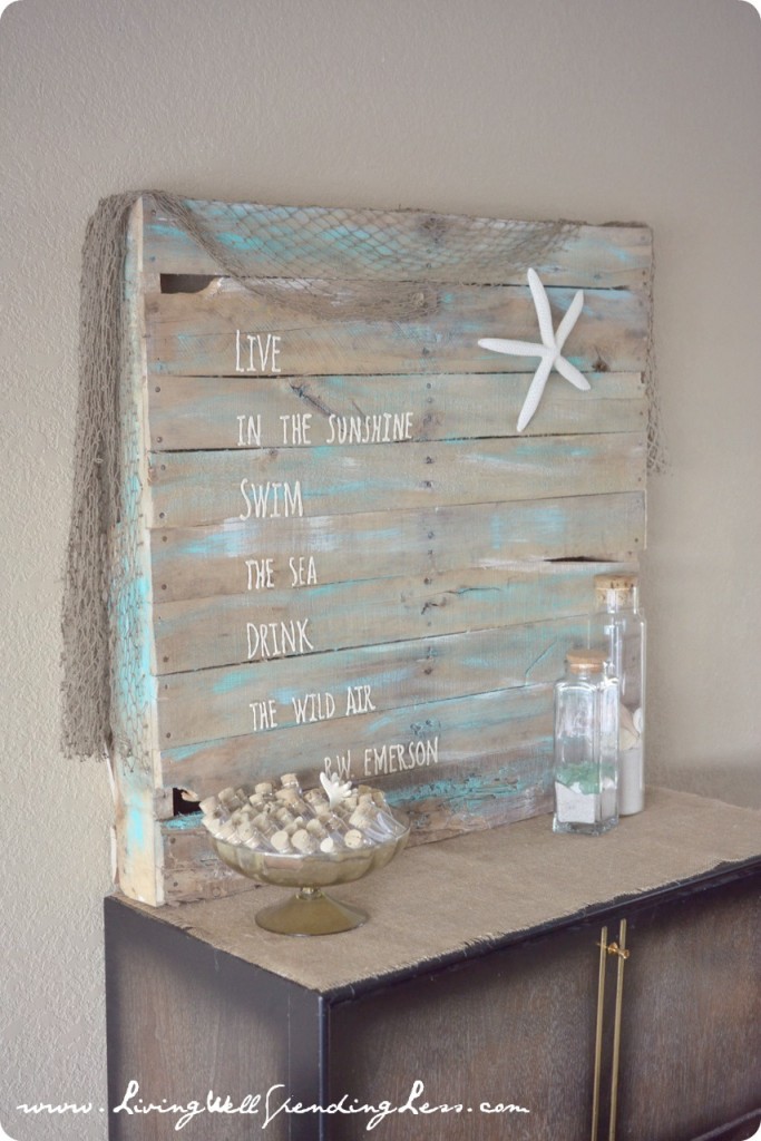 Unconventional pieces, like this pallet can be re-purposed with some paint and creativity. 