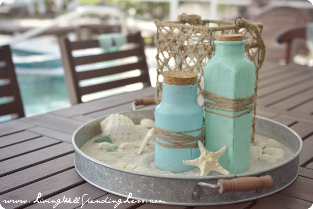 DIY table decorations don't need to be expensive. This beachy centerpiece was easy to make and perfect for an outdoor party. 