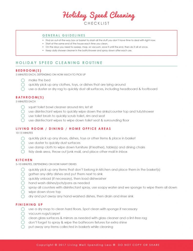 The Best Holiday Speed Cleaning Checklist Living Well Spending Less®