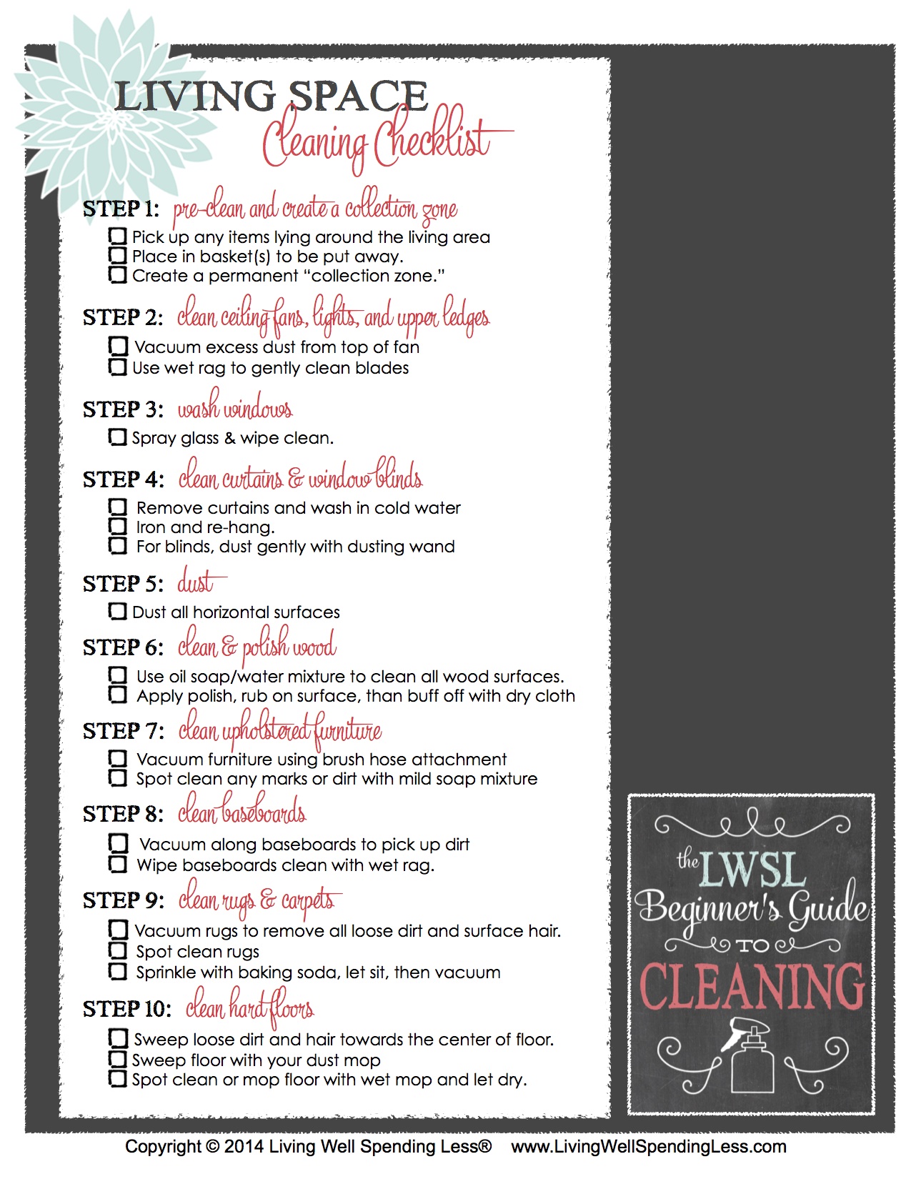 Living Space Cleaning Checklist Living Well Spending Less®