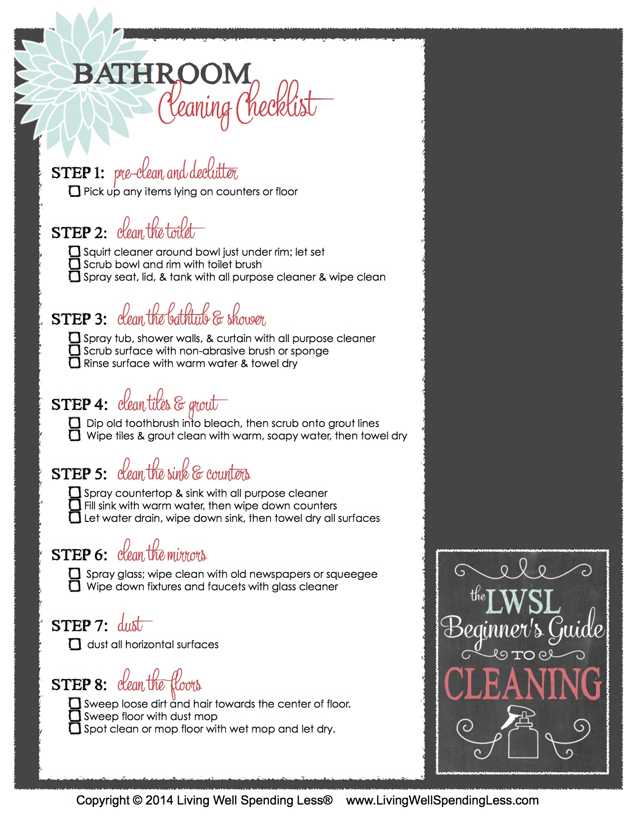 Bathroom Cleaning Checklist Living Well Spending Less®