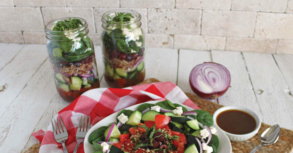 Mason Jar Salads with Kalamata Dressing