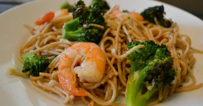 Roasted Shrimp and Broccoli Pasta | Living Well Spending Less®